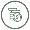 Icon verde com moedas e simbolo do dolar